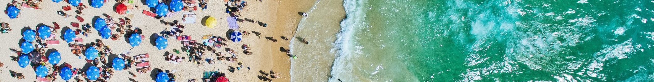 People at the beach, drone shot